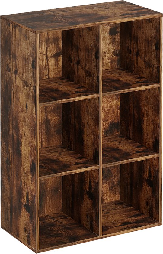 Bibliothèque 6 étagères ouvertes - armoire murale - armoire à compartiments - couleur marron vintage