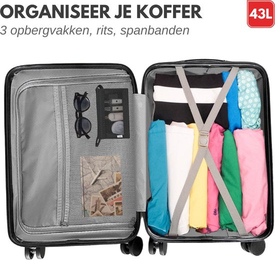 VAIVE Hand Luggage Suitcase With Front Pocket - 43L Suitcase - Lightweight Trolley - Black
