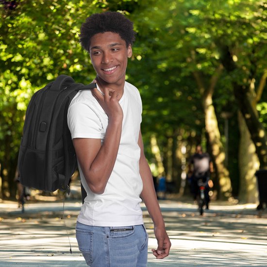 TRVLMORE Sac à dos avec durée de vie - Sac à dos avec compartiment pour ordinateur portable 17 pouces - Cartable - Résistant aux éclaboussures - Hommes et femmes - Garçons et filles - 36L - Noir