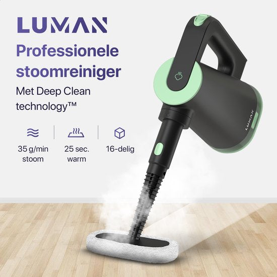 LUMAN 16 in 1 Steam Cleaner AND Hand Dryer V3 - Carpet Cleaner - Stain Cleaner - Floor Cleaner - With 16 Attachments and 3 Microfiber Cloths - Green (Nettoyeur à vapeur et séchoir à main 16 en 1 V3 - Nettoyeur de tapis, de taches et de sols)