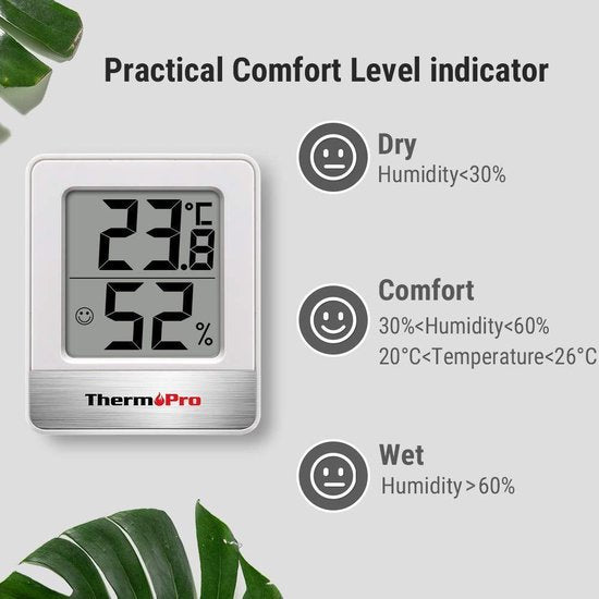 Thermomètre hygromètre Thermo Pro Tp49 - 7×6×2 cm - 2 en 1 - pile AAA - Blanc