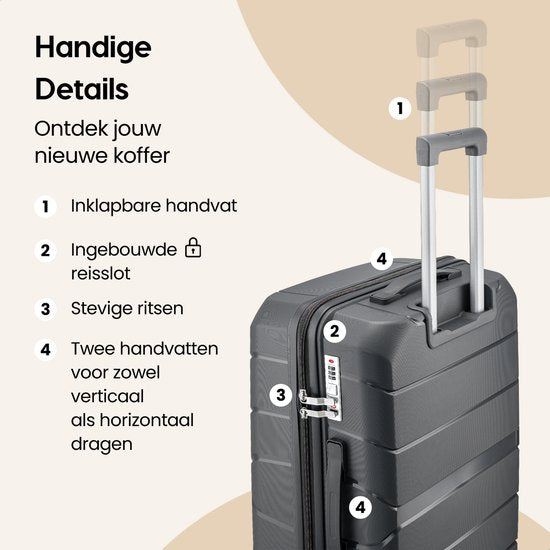 SKYCASES Urban Adventurer - Valise de voyage moyenne - Verrouillage par numéro - 44x27x66cm - 78L - Valise de voyage avec verrouillage de valise - Roues pivotantes - Anthracite V2