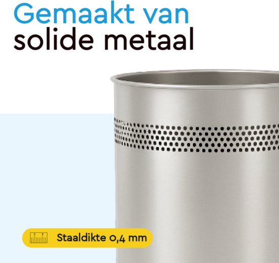 BRASQ Trashcan Metal Office/Home Use - Poubelle - Corbeille à papier - Rond - Poubelles - Argent 15 litres