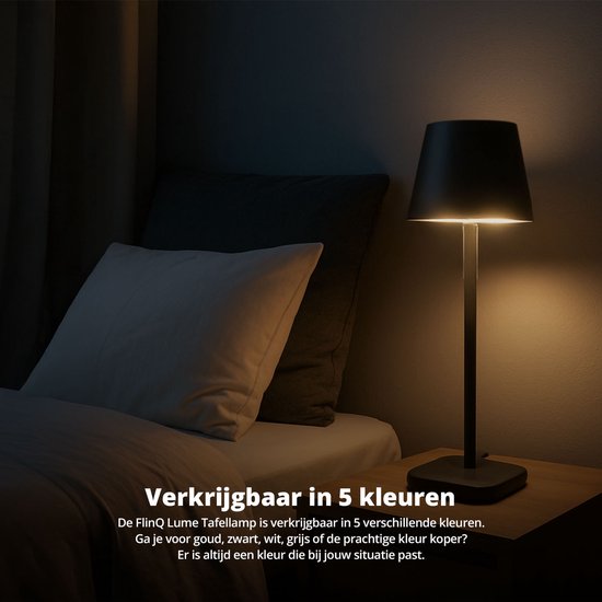 FlinQ Smart Table Lamp Lume - Rechargeable et avec Touch Control - Pour la chambre à coucher et le salon - Lampe sans fil aussi comme lampe de sol - Dimmable et idéale pour la table de chevet - Industriel - Blanc