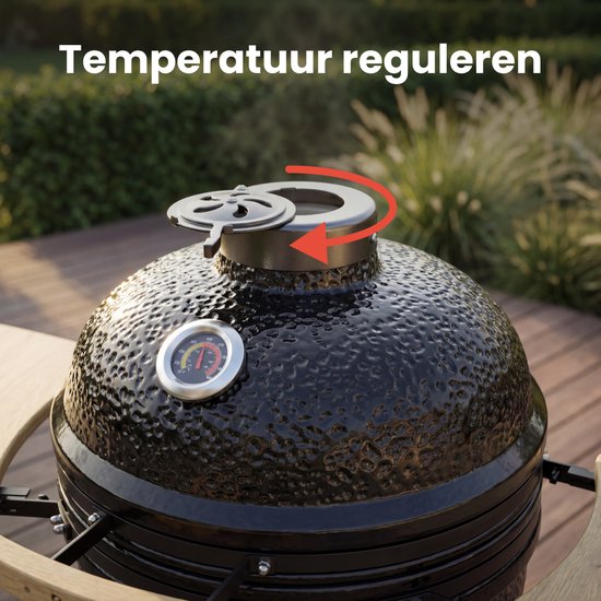 KitchenBrothers Kamado BBQ - 18 Inch Charcoal Barbecue - 38.5⌀ cm - Set complet - Egg BBQ avec accessoires incluant le couvercle - Noir