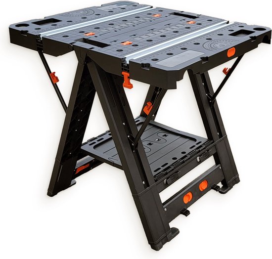Établi pliant professionnel Aldorr - Table de travail réglable avec capacité de charge de 450 kg - Construction robuste et stable - Compact et léger - Idéal pour scier, percer et divers travaux de bricolage