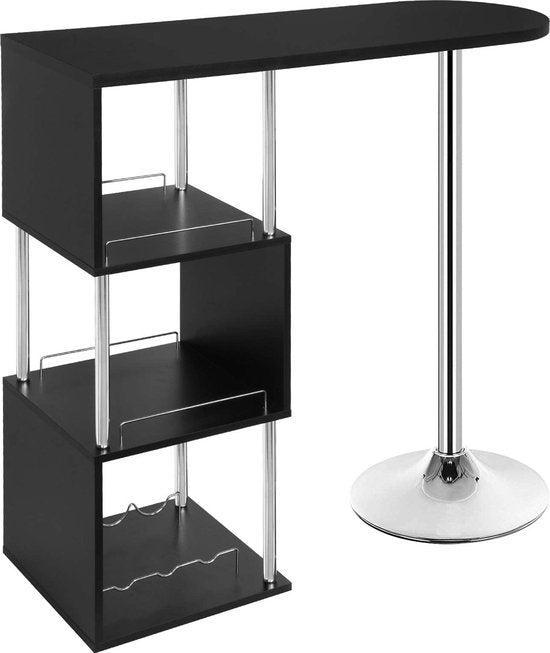 Rootz Table de bar - Support bistrot - Bureau haut - Table de service - Table de pub - Surface de repas - Station de divertissement - Noir - 113x40x105cm
