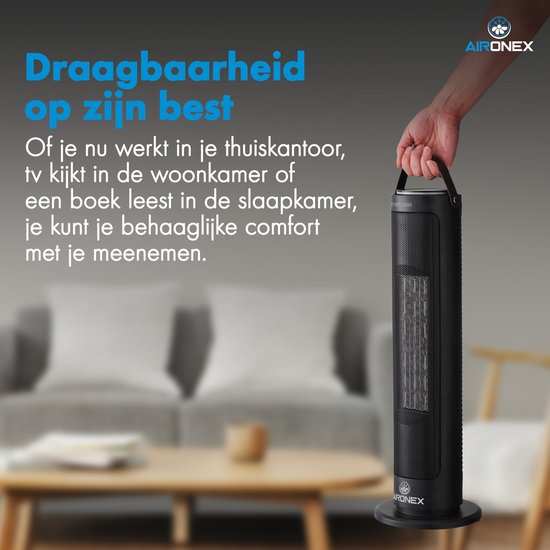 Radiateur Électrique 2000 Watts de Aironex - Ventilateur Chauffant Céramique Noir - Chauffage Électrique - Chauffage Électrique - Radiateur - Ventilateur Chauffant avec Télécommande et Fonction Timer