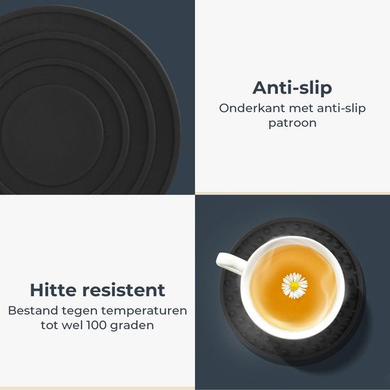 Castagnola Sous-verres en silicone - Sous-verres pour verres - Sous-verres design avec support - Set de sous-verres - Antidérapant - Lot de 6 - Noir