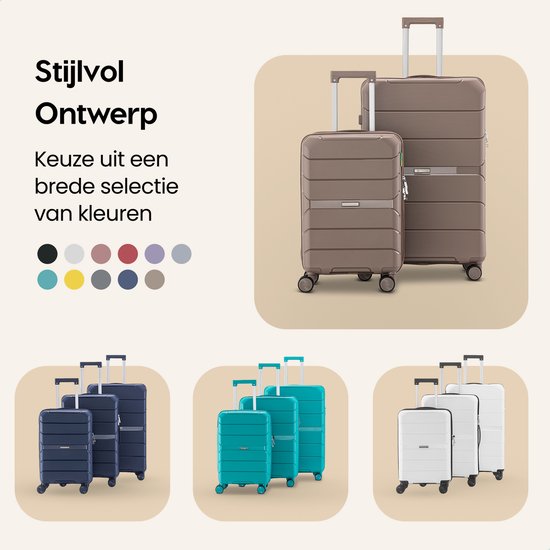 SKYCASES Urban Adventurer - Ensemble de valises - 3 pièces - Serrure à chiffres - 232L - Roues pivotantes - Valise de voyage avec serrure de valise - Légère - Champagne