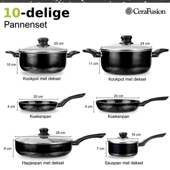 CeraFusion Ceramic Pans Set 10-piece - Set with Frying Pans, Saucepan, Cooking Pots - Induction Pans - Pansets Aluminium