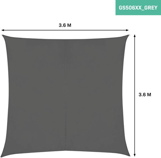 VONROC Premium Toile d'ombrage - Carré - 360x360 cm - Imperméable - Gris - Sac de rangement et cordon de fixation inclus