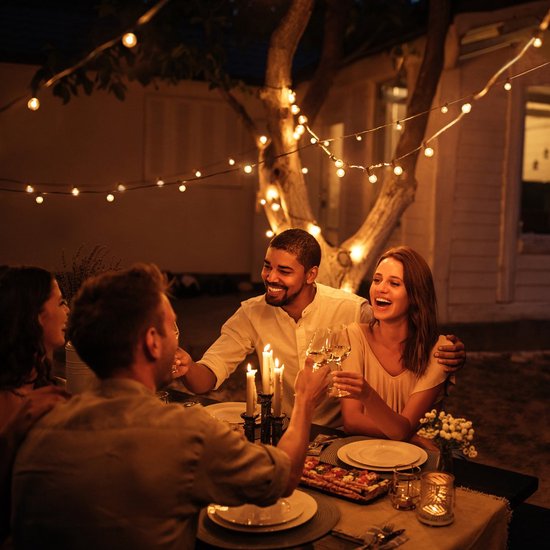 Happy Goods Solar Garden Lights - 50 LED Outdoor Light String - 5 m Illuminated + 2 m Cord - Outdoor Lighting Light Garland - Lighting Chains