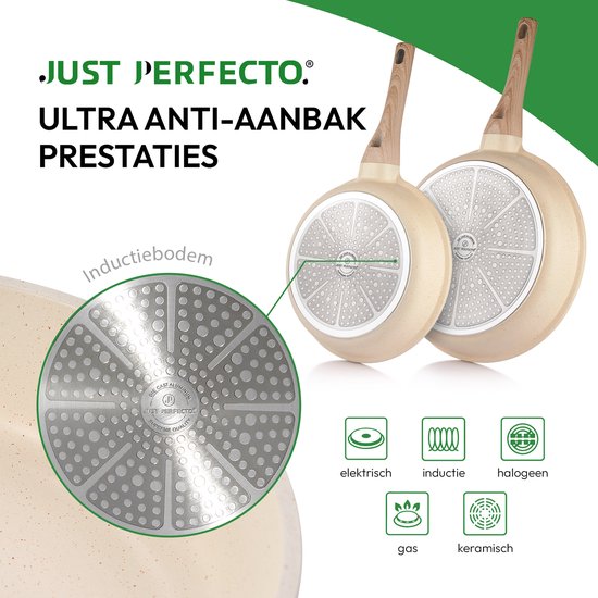 JUST PERFECTO 10 Piece Induction Pans Set With Lid - Granite Frying Pan Nonstick Pans Set - Non Toxic Ceramic Non Stick Frying Pans - Pans Compatible With All Cookers