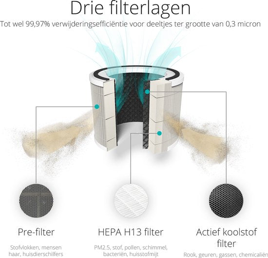Purificateur d'air intelligent Duux Bright - Purificateur d'air avec filtre HEPA et ioniseur - Purificateur d'air avec capteur et indicateur de qualité de l'air