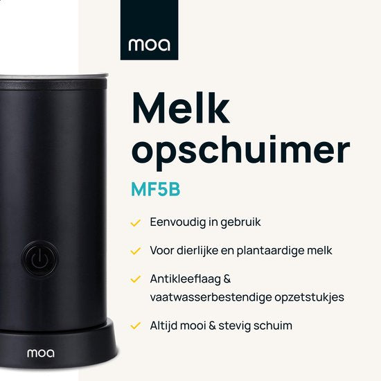 MOA Mousseur à lait électrique - 2 en 1 - Mousseur à lait pratique - 240 ML - Pour Cappuccino - Fouet à lait - Noir