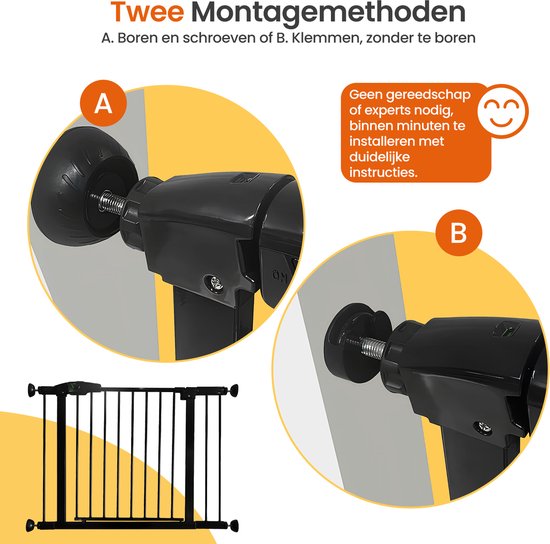 Goliving Porte d'escalier sans perçage - 2 pièces - 75 à 103 cm - Fixation par pince - Modèle à pince - Extensible - Métal - Barrière pour enfants - Barrière pour chiens - Noir