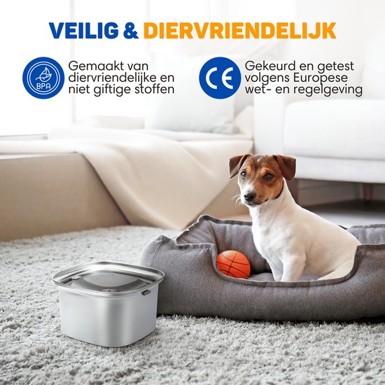 Vulpes Goods® Drinking Bowl Dog - Bol à eau pour chiens - Anti-renversement - Réduit la bave - acier inoxydable - En déplacement - 3L