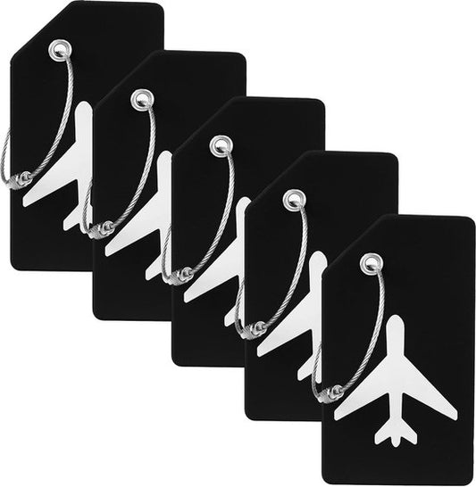 EverNeeds Etiquette de bagage - Silicone - Etiquette de bagage pour valises - Etiquettes de bagage - Noir - 5 pièces
