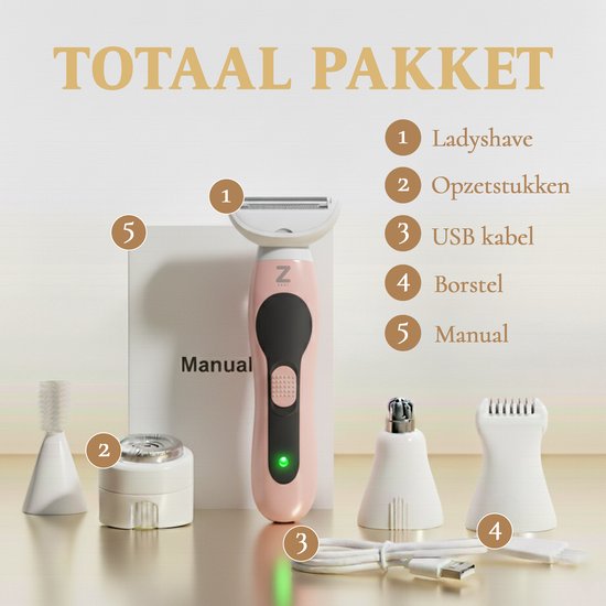 Rasoir pour femmes - Rasoir 5 en 1 - Maillot - Aisselles - Jambes - Poils du visage - Tondeuse pour le nez - Zeri