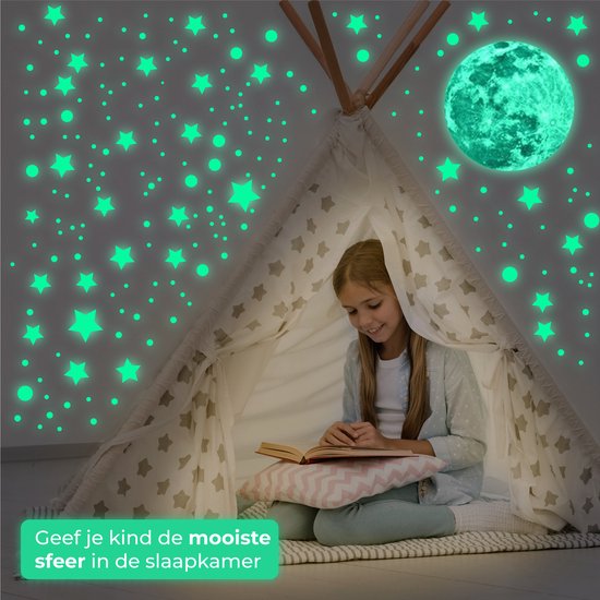 Nuvance - Étoiles et lune phosphorescentes - 442 pièces - Stickers muraux chambre d'enfant