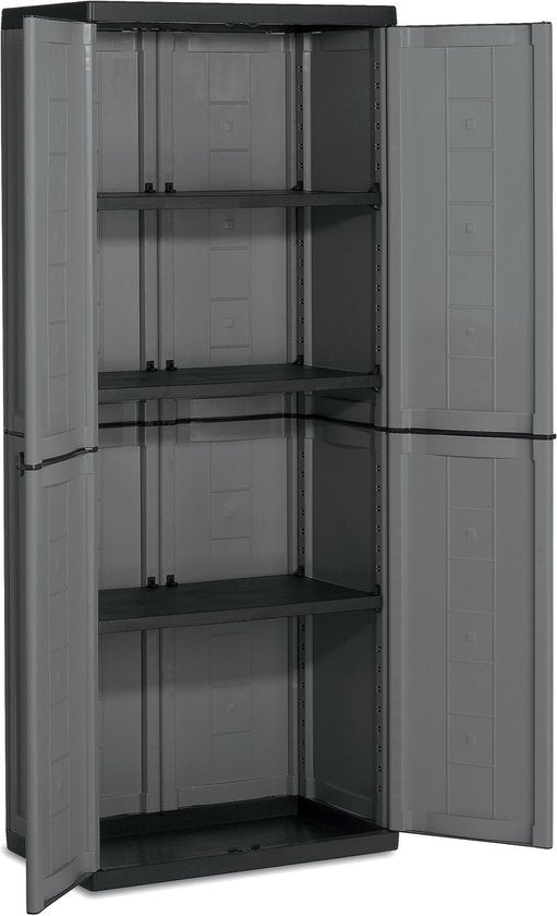Armoire haute Jolly - 3 étagères - 68x39x166 cm - gris foncé/noir