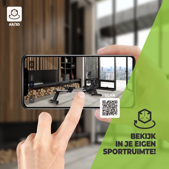 VirtuFit AQUA100i Rameur avec résistance à l'eau - Mono-rail - Avec écran, support de tablette et roues de transport - Kinomap & Fitshow - Max. 120 kg et 200 cm - Appareil à ramer - Rameur