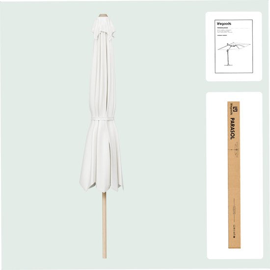 LifeGoods Parasol - Jardin - 270x180cm - 30° inclinable - Imperméable - UPF50+ - Revêtement en bois - Crème