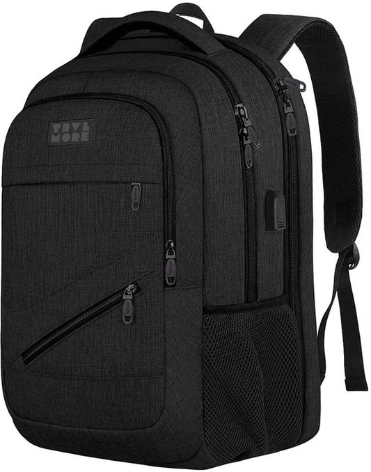 TRVLMORE Sac à dos avec durée de vie - Sac à dos avec compartiment pour ordinateur portable 17 pouces - Cartable - Résistant aux éclaboussures - Hommes et femmes - Garçons et filles - 36L - Noir