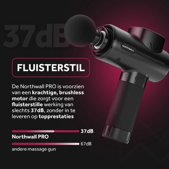 Northwall Massage Gun Professional PRO - Pistolet de massage avec étui et 5 accessoires - Appareil de massage sportif et de relaxation puissant et sans fil