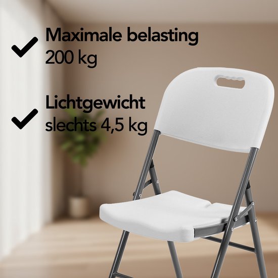 Chaises pliantes Brixy - Lot de 4 - Chaises pliantes - Robustes - Résistantes aux intempéries - Chaises pliantes - 47 x 54 x 87 CM - Blanc