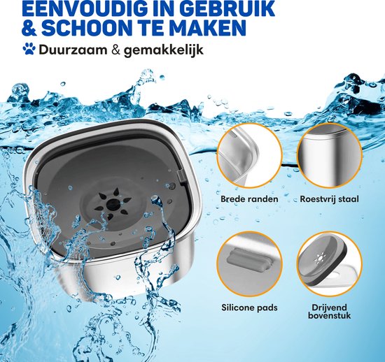 Vulpes Goods® Drinking Bowl Dog - Bol à eau pour chiens - Anti-renversement - Réduit la bave - acier inoxydable - En déplacement - 3L