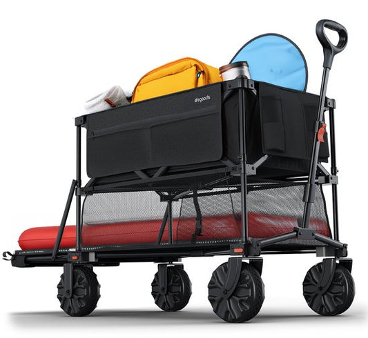 Double Wagon pliable LifeGoods - 200KG - 400L - Avec housse de protection - Noir