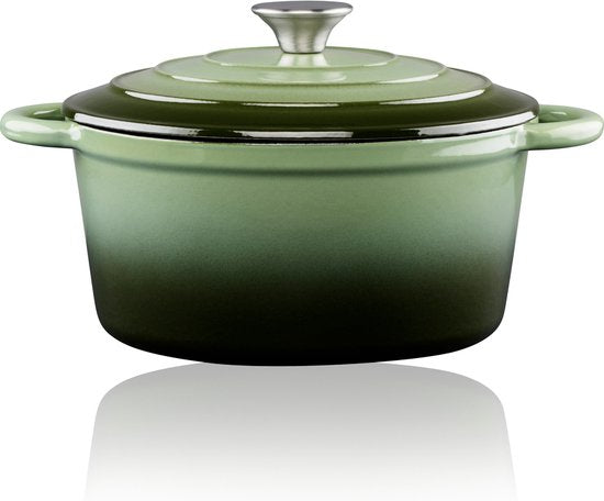 alpina Casserole en fonte avec couvercle - Plaque de cuisson ⌀ 24 cm - Toutes sources de chaleur - Vert