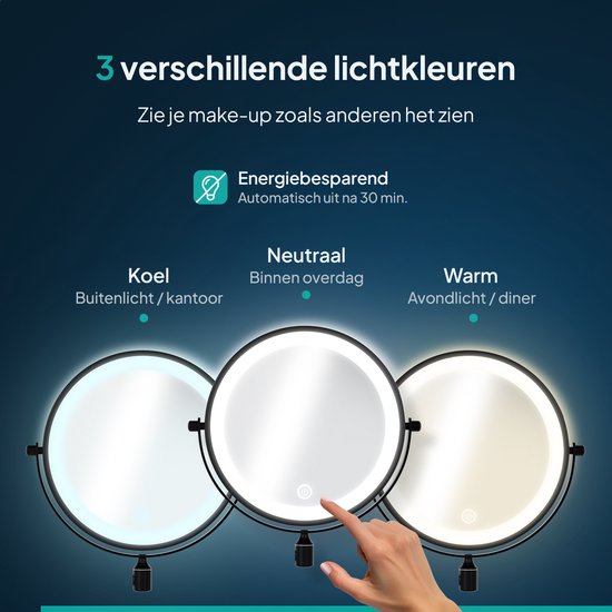 Mirlux Miroir de maquillage avec éclairage Led - rechargeable - grossissement 5X - miroir grossissant avec lumière - miroir de rasage - miroir de salle de bain - noir