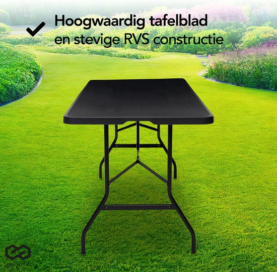 Infinity Goods Table pliante - Table pliante - 180 x 70 x 74 cm - Table de camping - Table de jardin - Portable - Noir