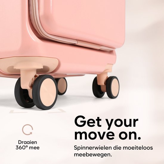 Skycases Hand Luggage Suitcase 35L - Lightweight Trolley - Spinner Wheels - TSA Lock and Laptop Compartment - Travel Suitcase with Handy Front Pocket - 55 cm - Pink