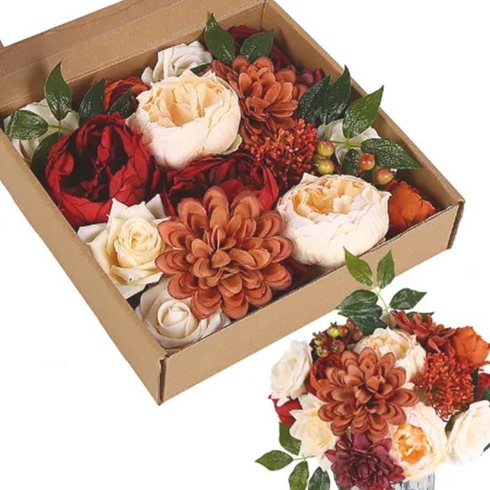 Hilvard - Fausses fleurs - Fleurs artificielles - Bouquet de mariage - Boîte à fleurs DIY - Décoration intérieure - Rouge et crème