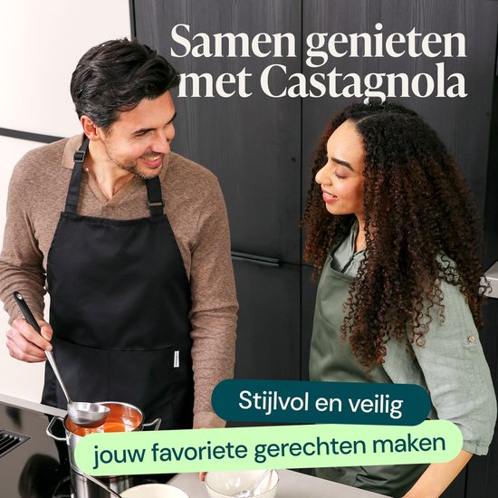 Tablier de cuisine Castagnola - Résistant à l'eau et à la saleté - Tablier de cuisine professionnel - Tablier pour femmes et hommes - Tablier de traiteur - Unisexe - Boucle réglable - Compartiments extra-larges - Noir