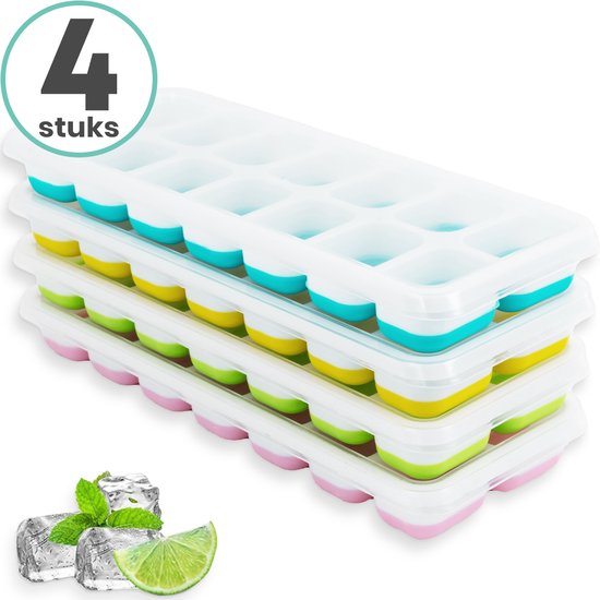 Loti Living Moule à glaçons - 4 pièces - Vert, Jaune, Bleu, Rose - Moules à glaçons - Moule à glaçons en silicone - Glaçons - Sans BPA