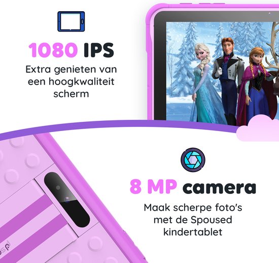 Tablette enfant Spoused - 10,1 pouces - Tablette enfant à partir de 3 ans - 64 Go - 4 Go RAM - Batterie 6000 mAh - Housse de protection et application de contrôle parental incluses - Violet