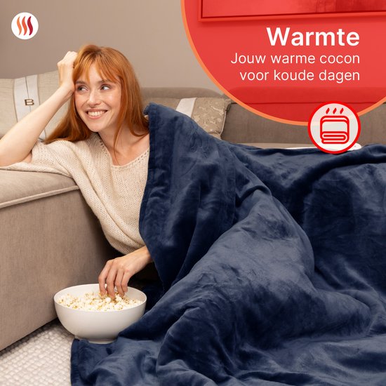 Seranova Couverture électrique XXL - 180x160 cm - Couverture 2 personnes - Couverture chauffante - Double face - Polaire Sherpa - Bleu