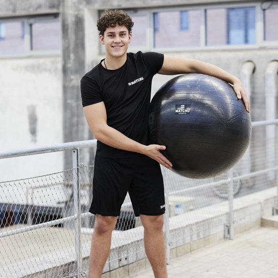 Matchu Sports - Ballon de fitness - Ballon de Pilates - Anti Burst - Ballon de grossesse - Ballon de gym - Ballon pour s'asseoir - Pompe incluse - Ø 85cm - Noir - 300 KG chargeable