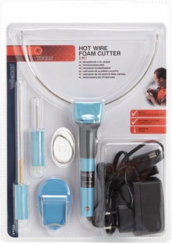 Coupeur de mousse de polystyrène Velleman 3 en 1, avec 3 accessoires et adaptateur électrique, 8 W