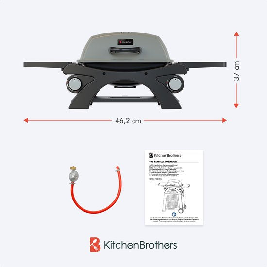 KitchenBrothers Gas BBQ - Table Top Barbecue - BBQ de table - Revêtement antiadhésif - Surface de cuisson 37x48 cm - Noir