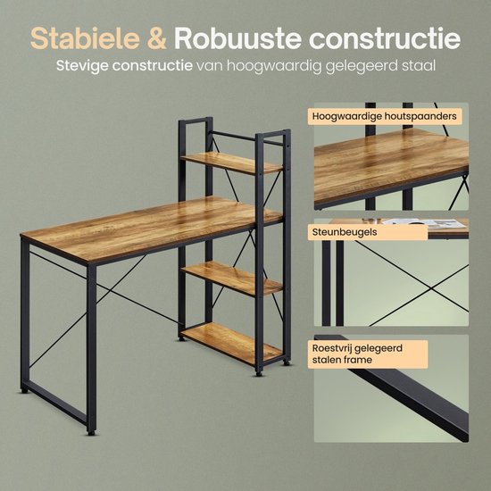 O'DADDY® Bureau avec pieds réglables - Table de bureau - Table d'ordinateur - Bureau de jeu - Petit bureau de jeu - Meuble de bureau - 120 x 60 cm - Bibliothèque - Bureau d'ordinateur - Marron