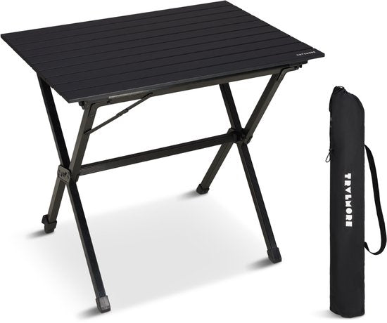 TRVLMORE Table de camping - 80x58x71 cm - Légère avec structure en aluminium - Table pliante réglable - Table de camping - Table pliante - Noir