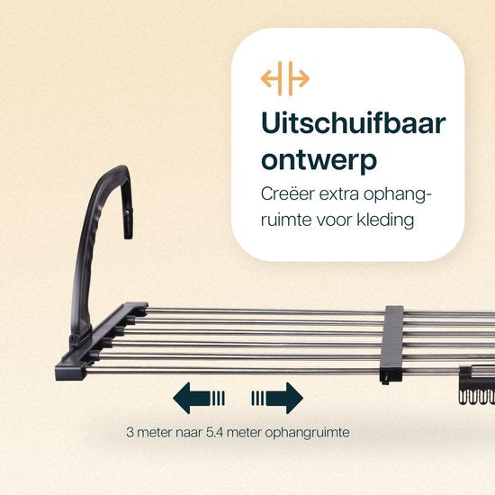 Duna Portoir de séchage suspendu - extensible à 5,4 m de longueur de séchage - Portoir à linge - Portoir de séchage suspendu - Porte - Balcon - Radiateur - Avec porte-chaussettes
