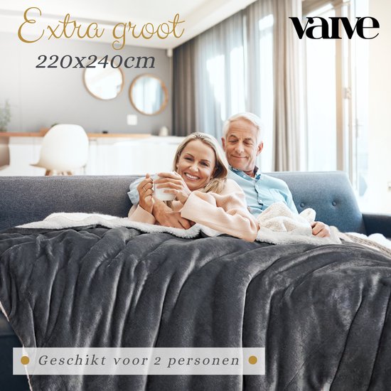 VAIVE Couverture de luxe en polaire Sherpa 220x240 cm - Super douce - Plaid pour le canapé, le lit ou la décoration du salon - Couvertures - Plaids - Couverture - Gris