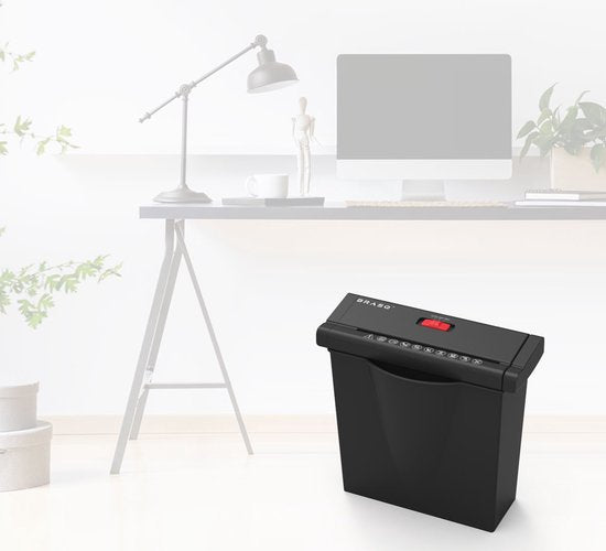 BRASQ Déchiqueteuse de papier avec bac noir - 7 litres - Déchiqueteuse de papier pour la maison et le bureau - P2 - bandes de 6 mm - 6 feuilles
